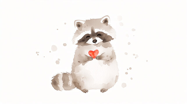 Watercolor raccon with on white background, perfect for nursery textile and children's watercolor illustration prints