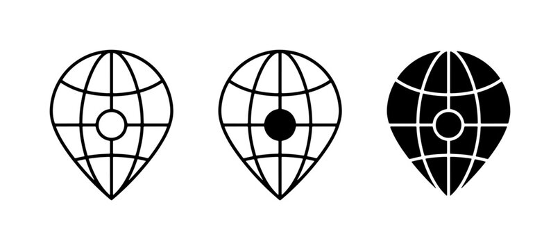 Global Location Pin Icons, World Map Marker Set, Navigation Pointer Graphics