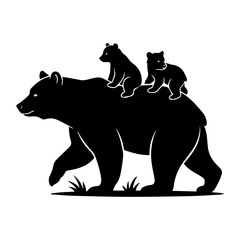 Bear Carrying Cubs on Back Silhouette Vector Illustration © Julia