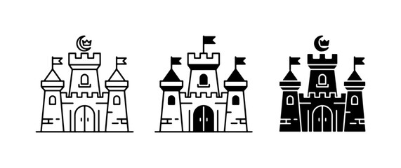 Fototapeta premium Castle Icons Set, Medieval Fortress Graphics, Fantasy Kingdom Buildings, Royal Palace Vector Art