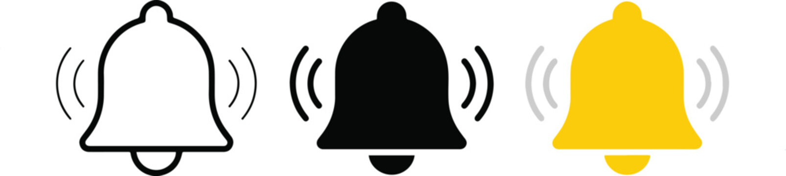 minimalist Bell Notification Icon Set featuring three side-by-side variations