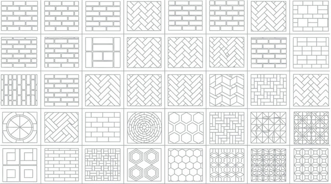 Set of various brickwork and masonry texture patterns for architectural design with brickwork architectural background construction geometric building cladding drafting collection ornamental