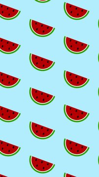 Cute watermelon slices seamless pattern background loop on light blue for summer