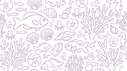 Seamless Pattern of Cute Ocean Creatures and Shells in a Whimsical Hand-Drawn Style © Pronob Kumar Ray
