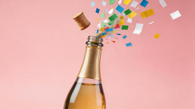 Champagne bottle popping with confetti perfect for UI/UX design and motion graphics