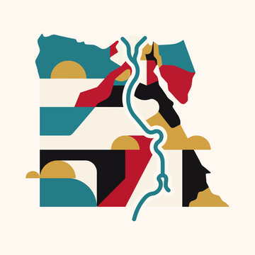 Egypt Revolution Day abstract map with river pattern geometric shapes patriotic colors