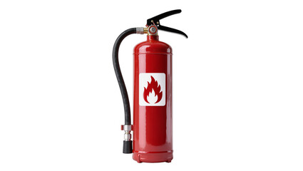 Red fire extinguisher with flame symbol, isolated on transparent background © AnaMaria