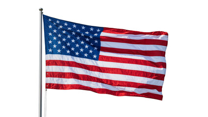 Obraz premium Waving American flag with stars and stripes, isolated on transparent background