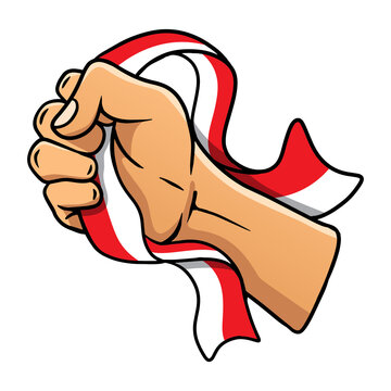 illustration of a hand holding a Indonesian ribbon