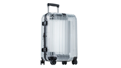 Transparent ribbed polycarbonate suitcase with black accents, isolated on transparent background © AnaMaria