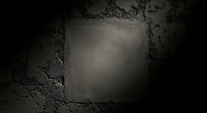 Dark gray rough textured concrete wall with smooth square center panel  empty space