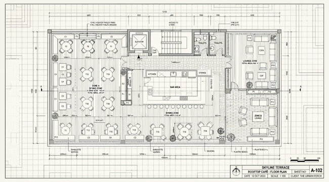 Architectural floor plan for a restaurant or cafe interior layout