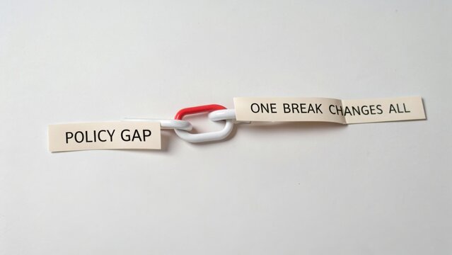 Policy Gap Illustration with Chains and Breaks Representing Vulnerability in Systems and Impact on Policies and Procedures