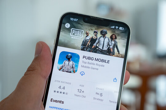 Chachoengsao, Thailand - Nov 28, 2025: Smartphone displaying the PUBG Mobile video game application