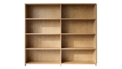 Modern light wood bookshelf with eight shelves, isolated on transparent background © AnaMaria