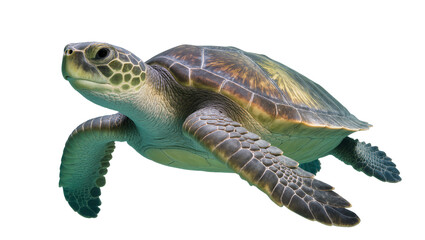 Green sea turtle swimming gracefully, isolated on transparent background © AnaMaria