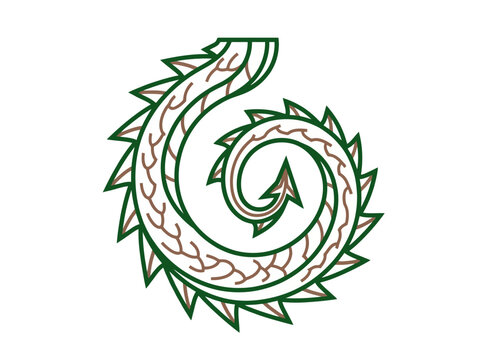 Circular dragon scale pattern in green and brown for oriental design
