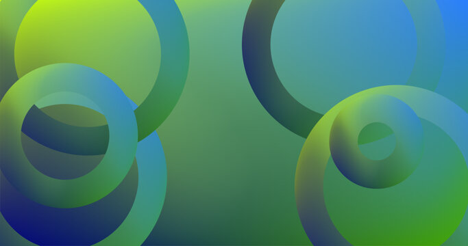 Negative Space Abstract background with 3d Yellow Blue Green Gradient rings