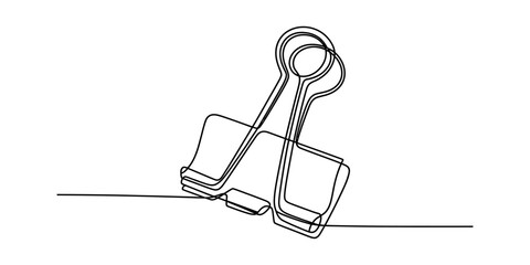 Obraz premium Single line drawing of a binder clip holding papers together on a surface