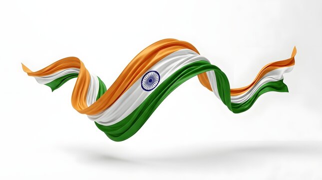 Flowing indian flag representation saffron white and green ribbon with ashoka chakra symbolism