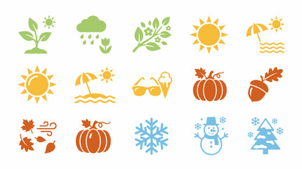 Autumn and winter seasonal icons set. © Tami