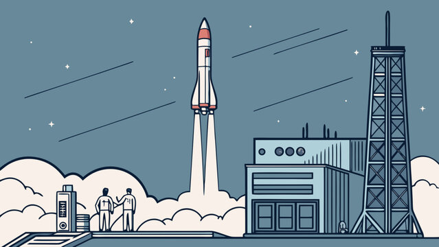 Rocket launch sequence from ground base facility with ground crew personnel