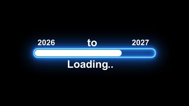 New year 2027 loading bar animation Neon line Year changing from 2026 to 2027. Loading bar from 2026 to 2027 new year transfer animation. Almost reaching New Year 4k animated.