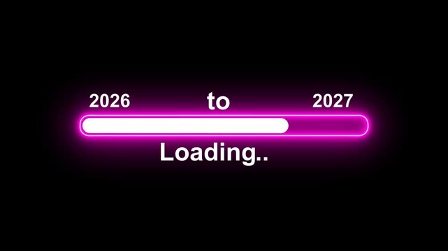 New year 2027 loading bar animation Neon line Year changing from 2026 to 2027. Loading bar from 2026 to 2027 new year transfer animation. Almost reaching New Year 4k animated.
