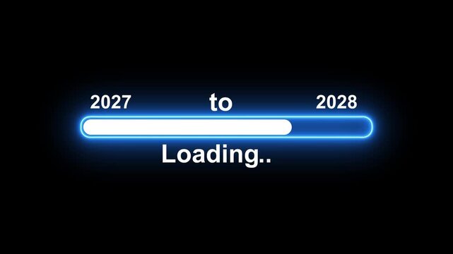New year 2028 loading bar animation Neon line Year changing from 2027 to 2028. Loading bar from 2027 to 2028 new year transfer animation. Almost reaching New Year 4k animated.