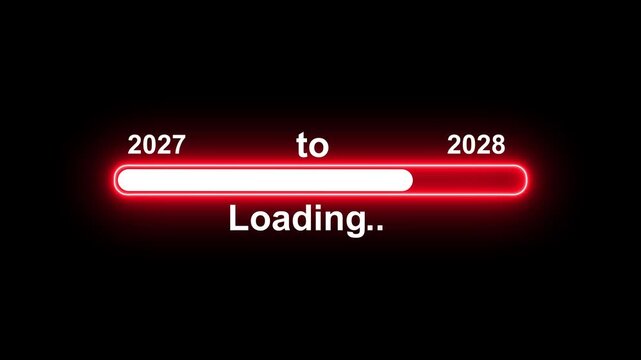 New year 2028 loading bar animation Neon line Year changing from 2027 to 2028. Loading bar from 2027 to 2028 new year transfer animation. Almost reaching New Year 4k animated.