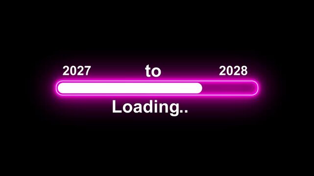 New year 2028 loading bar animation Neon line Year changing from 2027 to 2028. Loading bar from 2027 to 2028 new year transfer animation. Almost reaching New Year 4k animated.