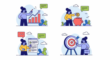 Fototapeta premium Business woman plan save money aim goal success work chart data bank coin profit cash growth