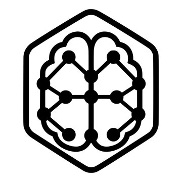 AI Brain with Neural Network in Hexagon Frame, Black Line Icon for Artificial Intelligence Logo and Technology