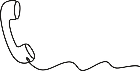 Fototapeta premium Black line drawing of a telephone handset with a cord