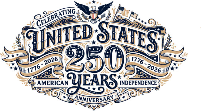 Celebrating united states 250 years american independence 17762026 anniversary typography design