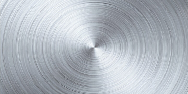 An abstract blue and gray metal background features a 3d spiral tunnel pattern with a brushed steel texture and curved wave lines in a round silver design