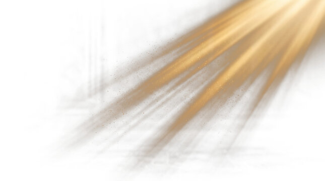 Golden light rays with dust particles isolated on transparent background