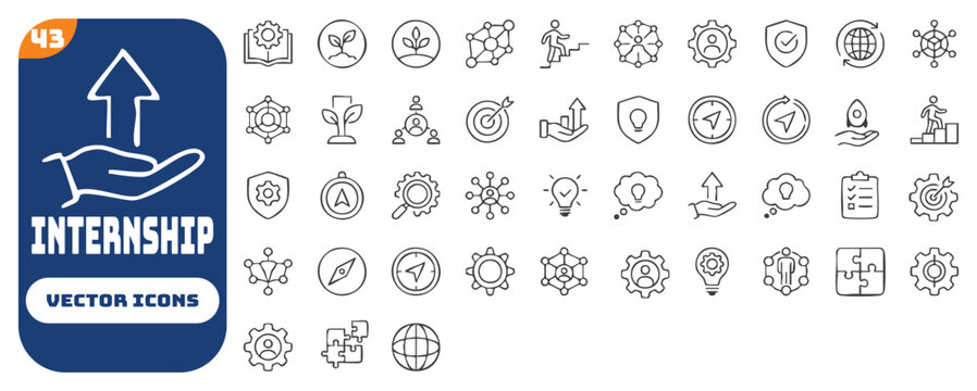 internship icon set. Editable stroke. Vector illustration