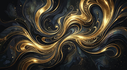 Fototapeta premium Abstract golden liquid waves on, luxury flowing metallic texture, elegant swirl pattern