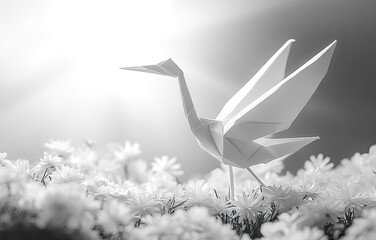 Fototapeta premium Traditional Japanese Crane Origami in Monochrome Illustration