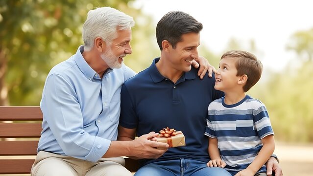 Three generations celebrating fathers day grandfather father and son
