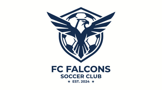 Vector sports emblem of a soaring falcon with soccer ball
