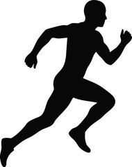 Obraz premium Running Man Silhouette Vector Illustration | Black Athlete Sprint Pose Isolated on White Background
