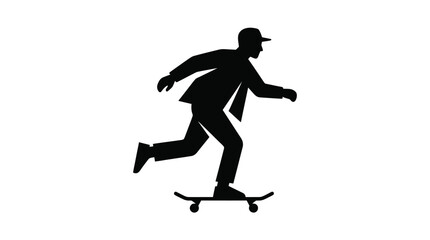 Skateboarder Silhouette Against A White Background Dynamic Action Pose © Creator Rima Akter