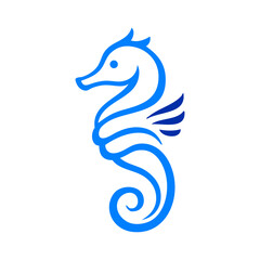 Logotipo de vida marina con dibujo minimalista con líneas de un caballito de mar visto de perfil  © teracreonte