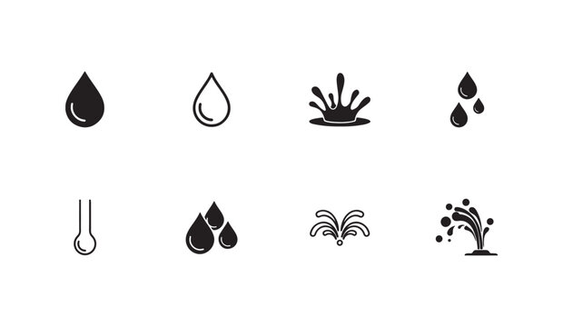 Water droplet icons and symbols for liquid and weather design.