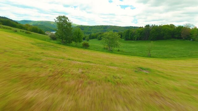 FPV Drone flight at lake Rursee, Eifel, Germany