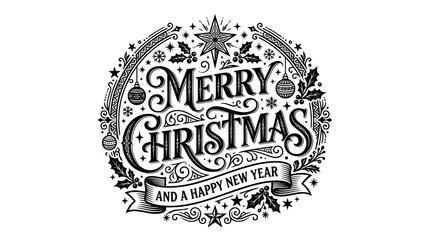 Obraz premium Vintage Merry Christmas and Happy New Year typography badge.