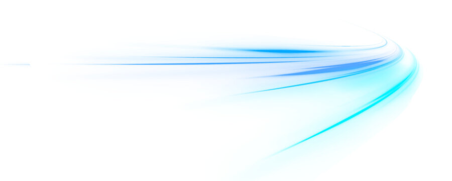 Highway traffic and city streets glow with neon blue laser speed lines. Futuristic energy, light wave on white background. Flowing motion trail. Abstract digital concept, vector illustration png.