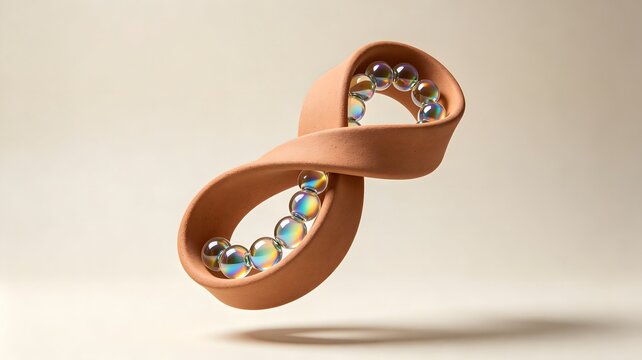 Abstract 3D Morandi clay helix with iridescent glass spheres